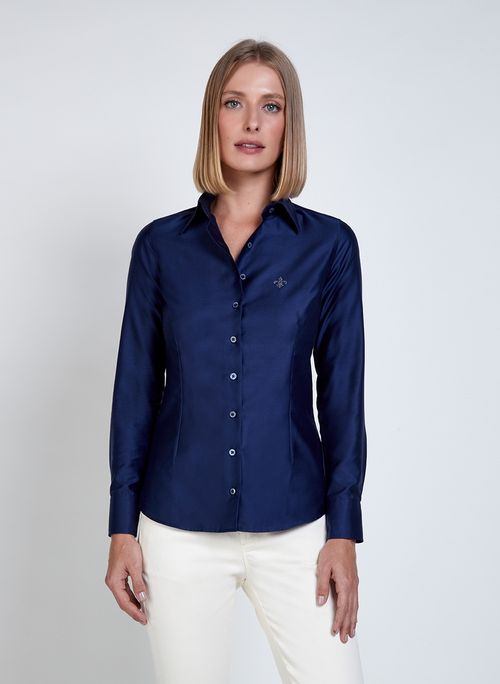 Camisa Dudalina Luxury Cetim  de Algodão Liso Feminina