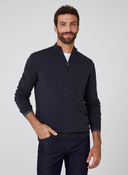 Suéter Tricot Meio Zíper Melange Dudalina Masculina