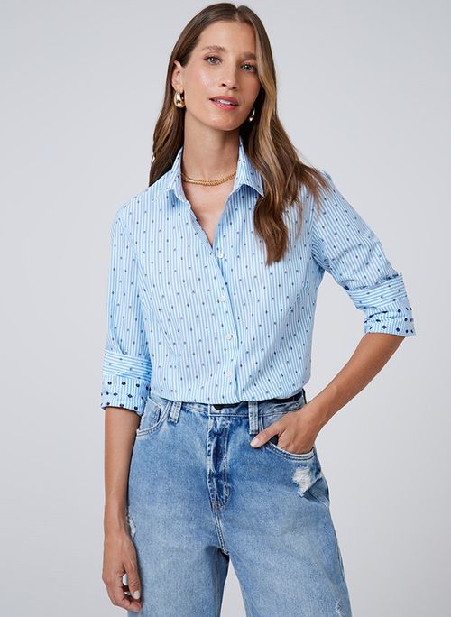 Camisa Slim Listrada Flor de Lis Dudalina Feminina