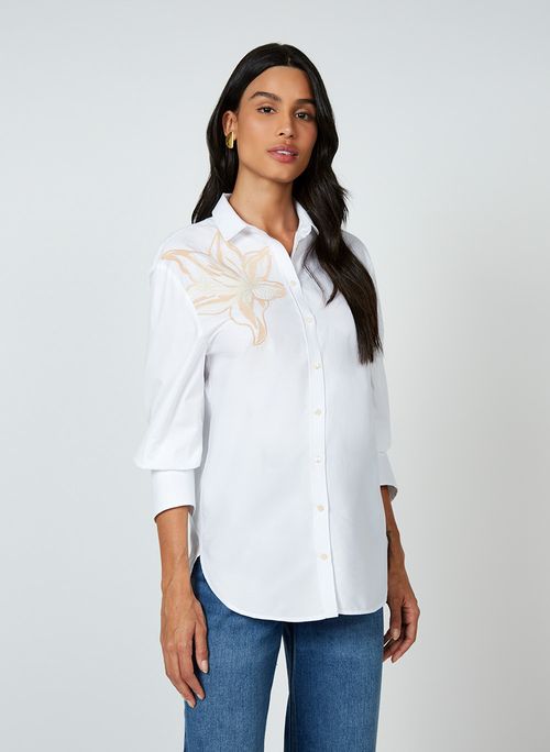 Camisa Oversized Bordado Dudalina Feminina