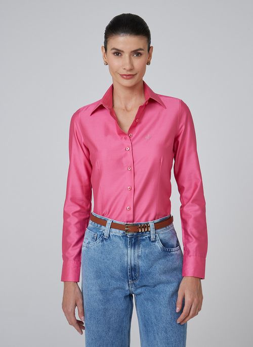 Camisa Dudalina Luxury Cetim  de Algodão Liso Feminina