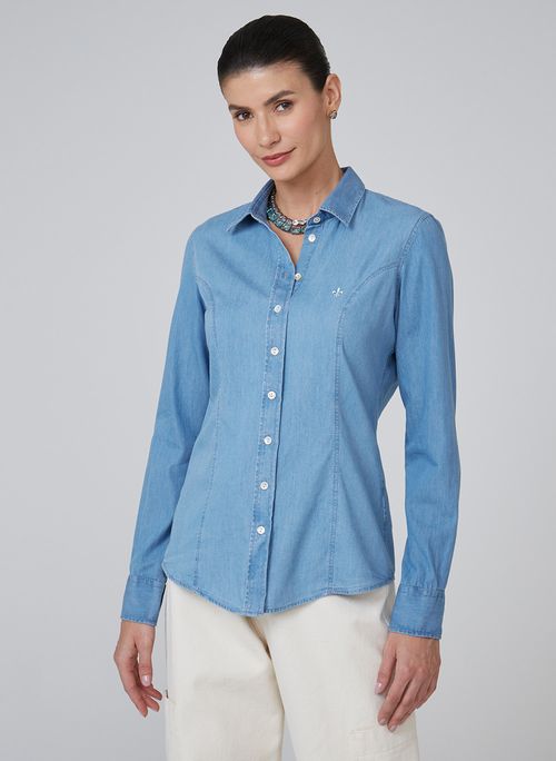 Camisa Dudalina Slim Manga Longa Jeans Feminina