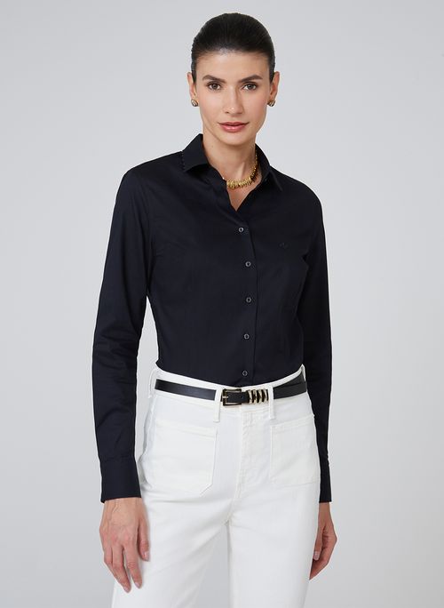 Camisa Slim Gola Bordado Dudalina Feminina