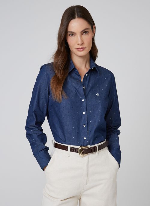 Camisa Jeans Regular Estampa Dudalina Feminina