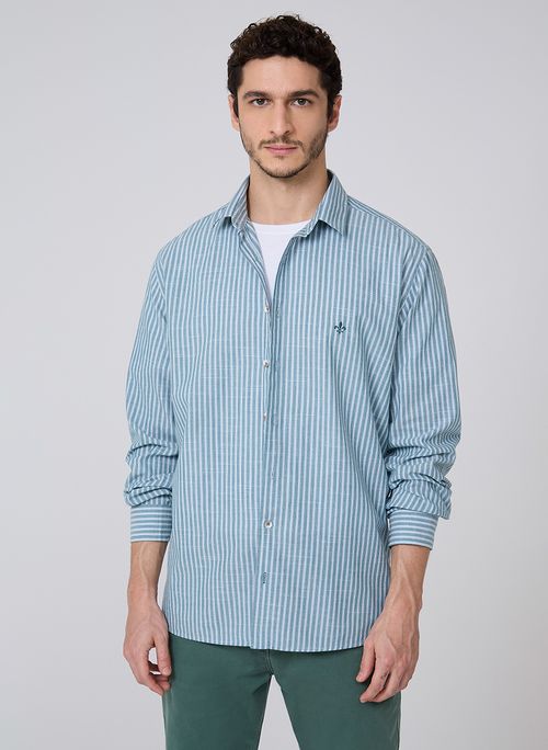 Camisa Comfort Slub Listrada Dudalina Masculina