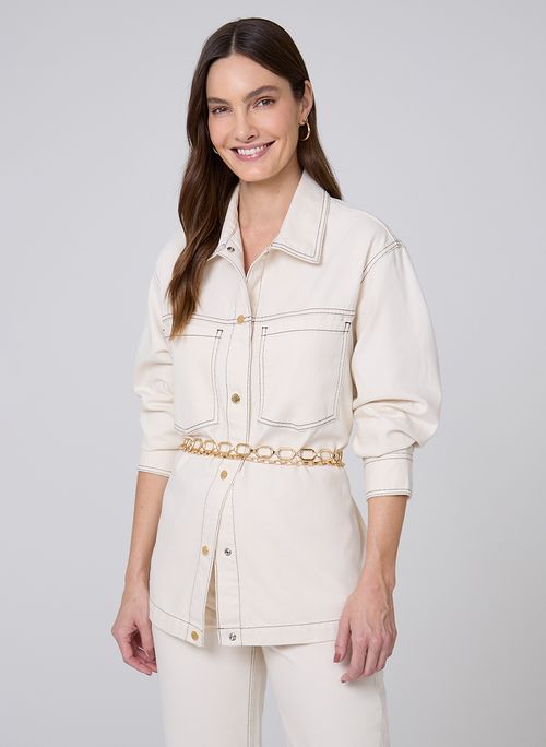 Overshirt Sarja Pespontos Contrastes Dudalina Feminina