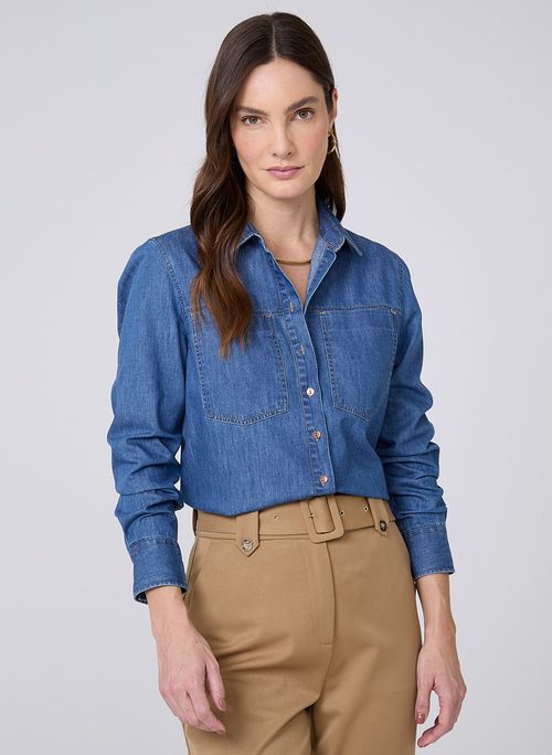 Camisa Jeans Regular Bolsos Dudalina Feminina