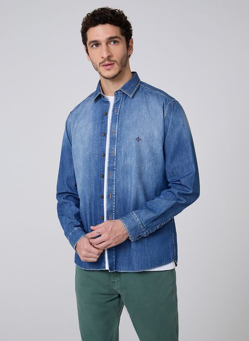 Camisa Jeans Slim Sobre Dudalina Masculina