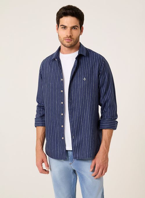 Camisa Slim Linenblend Listrada Dudalina Masculina