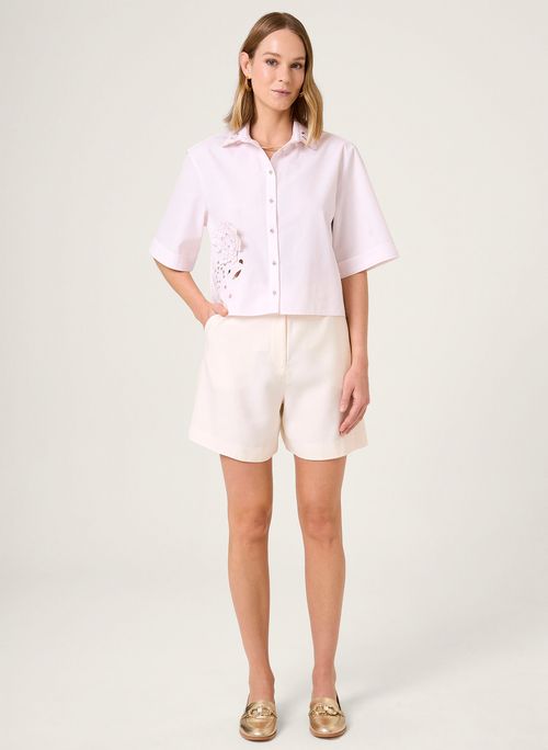 Camisa Cropped Listrada Bordada Dudalina Feminina