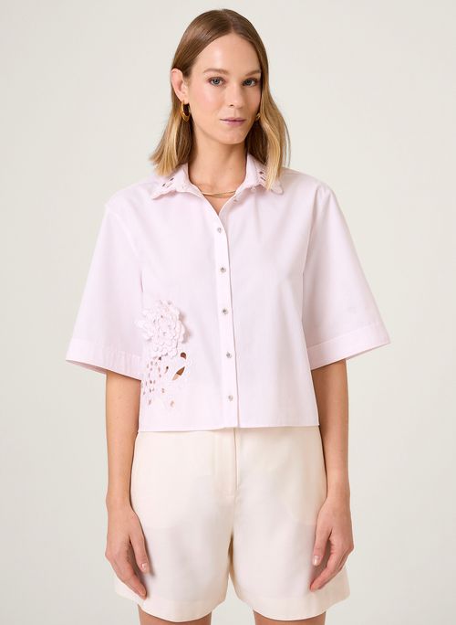 Camisa Cropped Listrada Bordada Dudalina Feminina