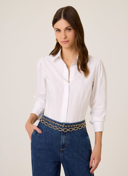 Camisa Slim Lisa Bordada Gola Dudalina Feminina