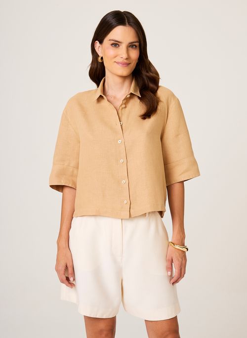 Camisa Cropped Linho Colo Dudalina Feminina