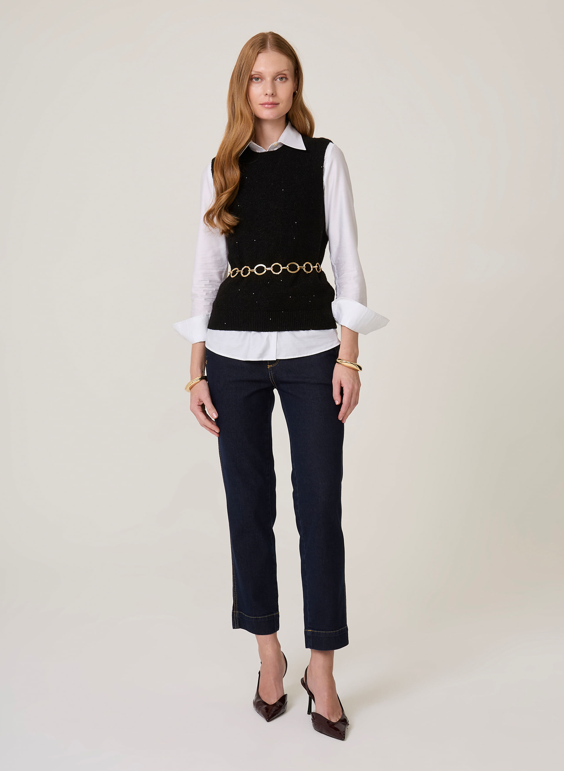 Calça Jeans Reta Capri Pespontada Dudalina Feminina